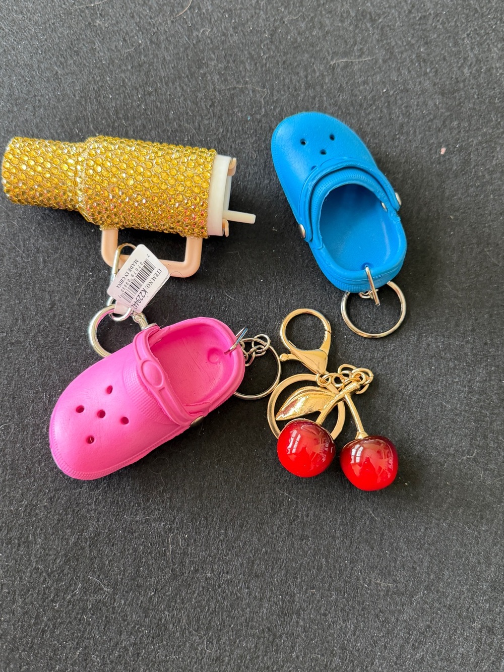 Source Unknown Pink & Blue Mini Croc Clog Keychain Set with Gold Cherry Charm
